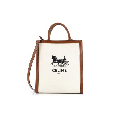 CELINE SMALL TOTE IN CABAS SULKY PRINTED FABRIC AND COWHIDE LEATHER 192082DCI.02NT (33*28.5*8)
